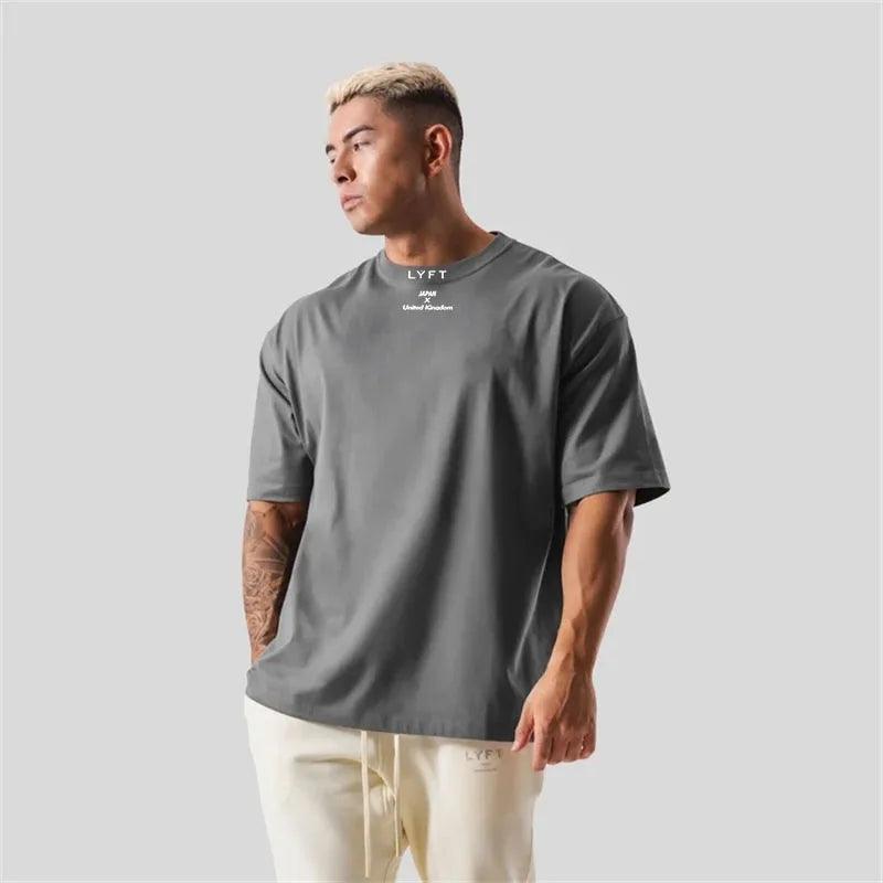 JAPAN&UK Cotton Gym Sport T Shirt Men Short Sleeve Running Shirt Men Workout Training Tees Fitness Loose large size M-XXXL