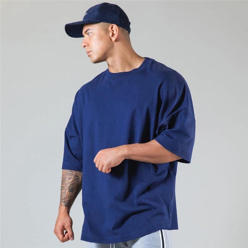 JAPAN&UK Cotton Gym Sport T Shirt Men Short Sleeve Running Shirt Men Workout Training Tees Fitness Loose large size M-XXXL