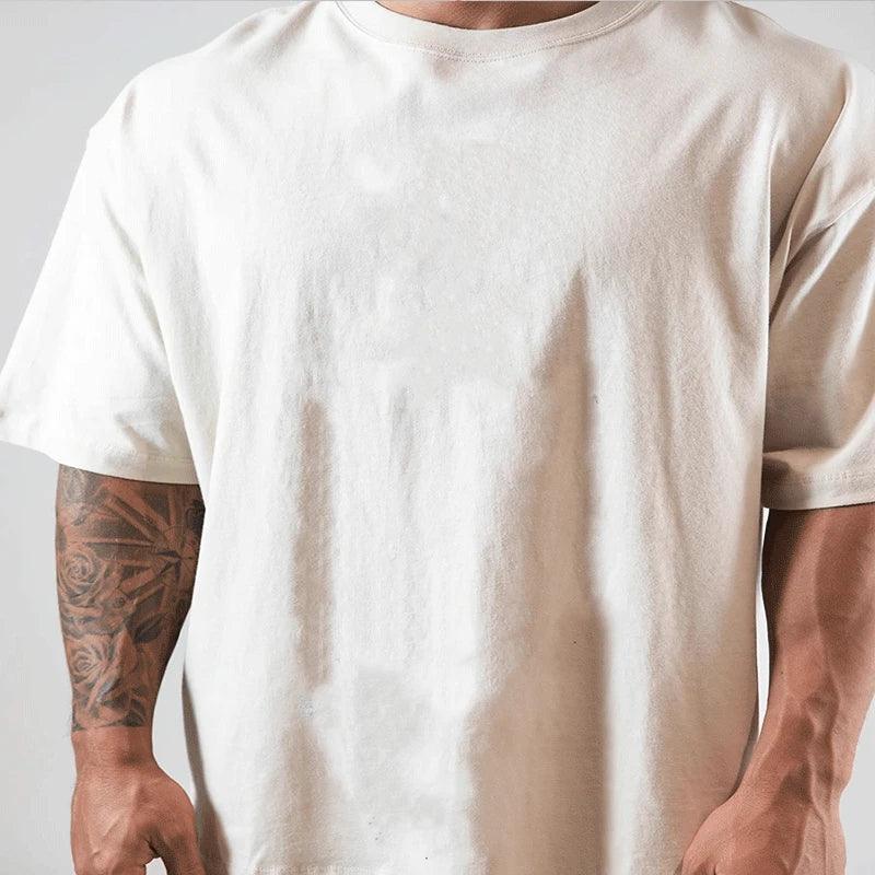 JAPAN&UK Cotton Gym Sport T Shirt Men Short Sleeve Running Shirt Men Workout Training Tees Fitness Loose large size M-XXXL
