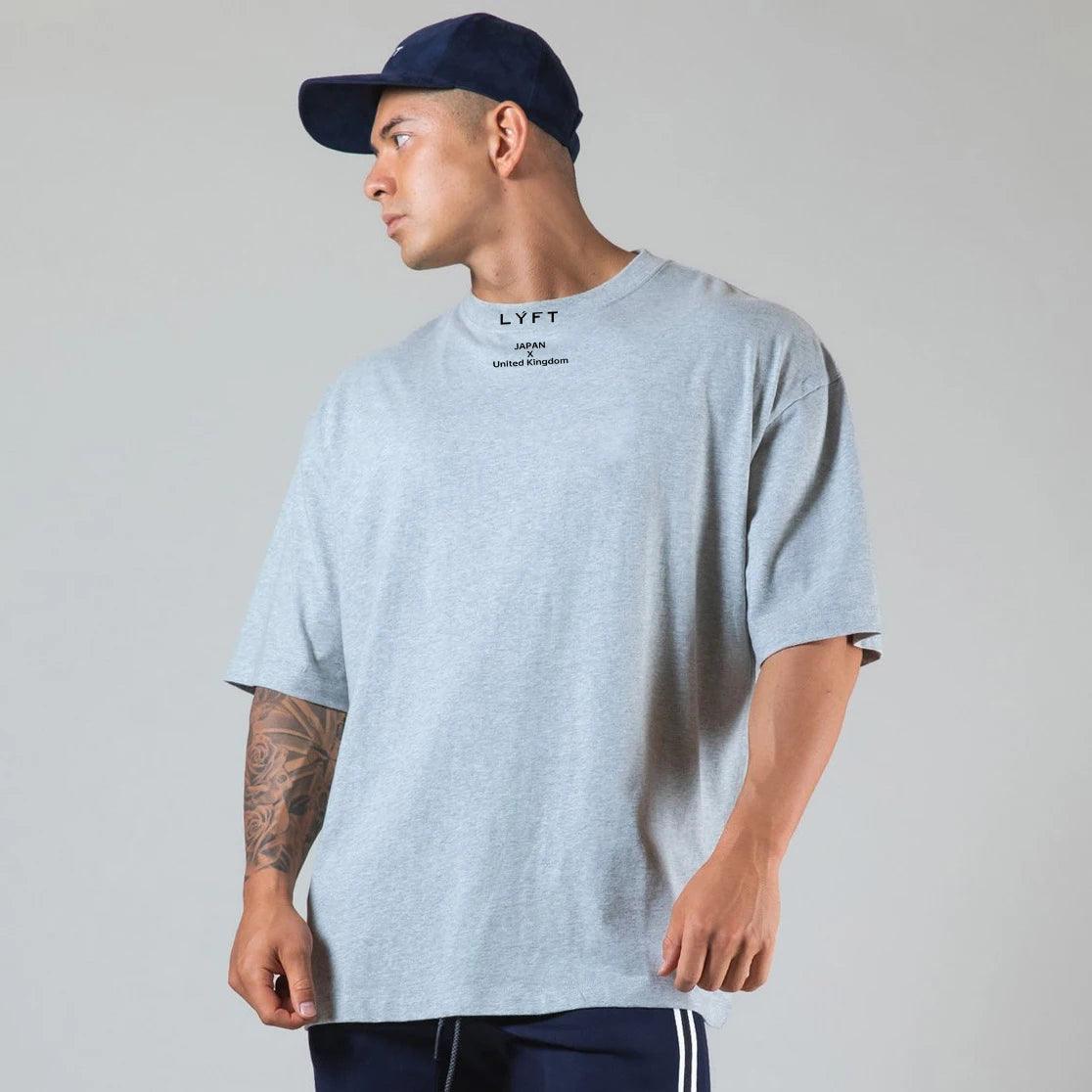 JAPAN&UK Cotton Gym Sport T Shirt Men Short Sleeve Running Shirt Men Workout Training Tees Fitness Loose large size M-XXXL