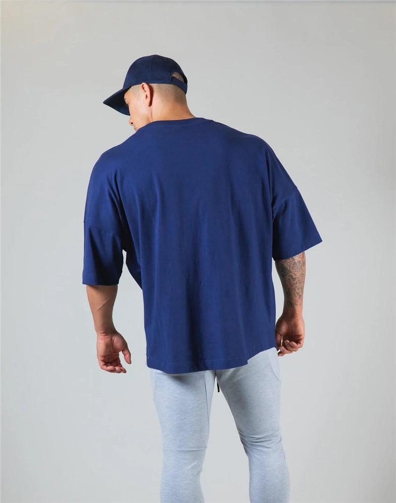 JAPAN&UK Cotton Gym Sport T Shirt Men Short Sleeve Running Shirt Men Workout Training Tees Fitness Loose large size M-XXXL