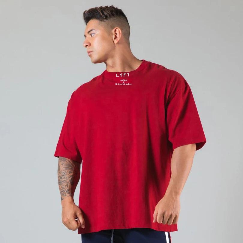 JAPAN&UK Cotton Gym Sport T Shirt Men Short Sleeve Running Shirt Men Workout Training Tees Fitness Loose large size M-XXXL