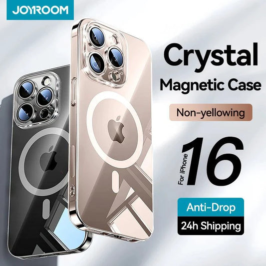 Joyroom Magnetic Case For iPhone 16 15 Pro Max Case Anti Yellow Transparent Cover For iPhone 16 Pro Wireless Charger Thin Cover - MANDOTOS