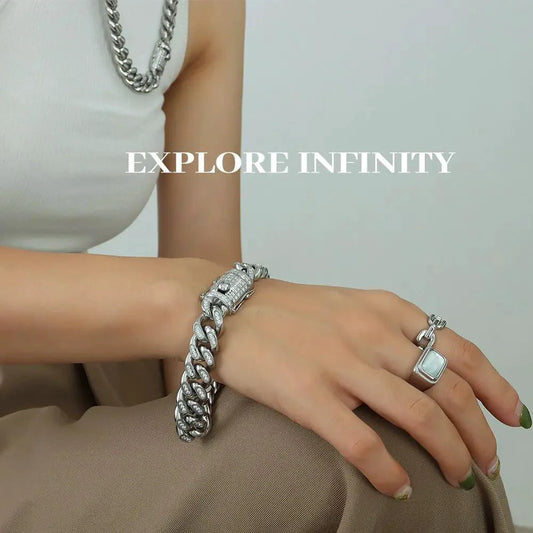 TOSOKO 18K Gold Plated Cuban Chain Set with Zircon - MANDOTOS