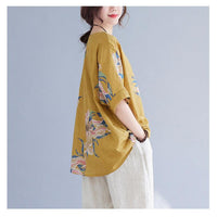 Korean Cotton Hemp Fat Mm Half Sleeve Top Summer - MANDOTOS