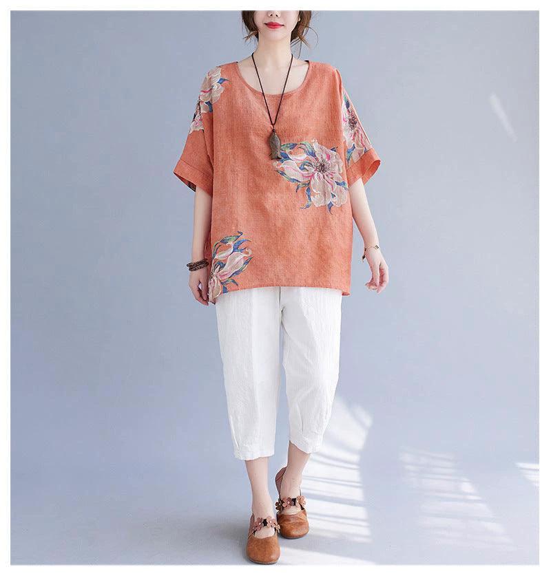 Korean Cotton Hemp Summer Half Sleeve Top - Effortlessly Stylish Comfort - MANDOTOS