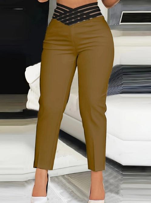 Ladies' Solid Color Hollow High Waist Fashionable Slimming Casual Pants - MANDOTOS
