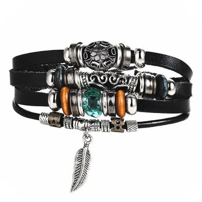 Layered Leather Charm Bracelet - MANDOTOS