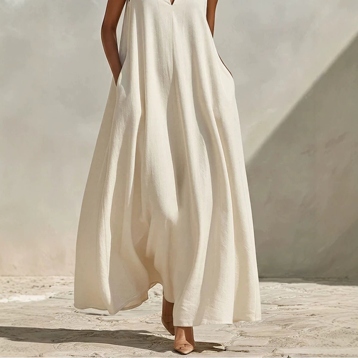 Linen Blend Sleeveless Stand-Collar Maxi Dress – 5 Colors S–3XL - MANDOTOS INTERNATIONALDresses
