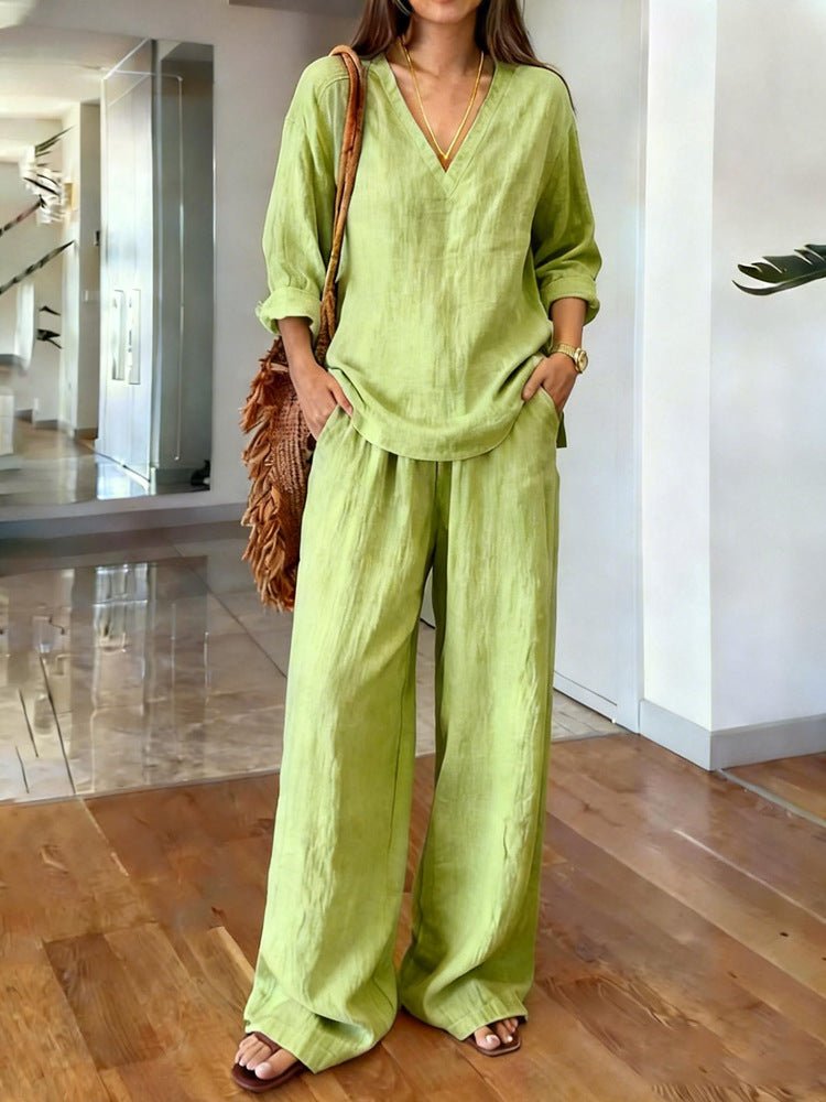 Long Sleeve Top & Full-Length Pants Two-Piece Set – 9 Colors S–3XL - MANDOTOS INTERNATIONALTwo-Piece Set