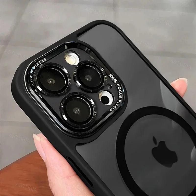 Luxury Magnetic Metal Lens Bumper Protection Case For iPhone 16 15 14 13 12 11 Pro Max 16 Plus Wireless Charge Hard Clear Cover - MANDOTOS