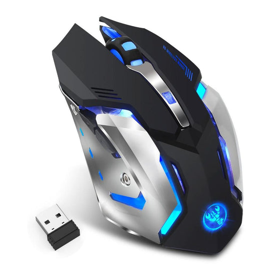 Mandotos HXSJ wireless gaming mouse with glowing LED lights and 2.4GPI connectivity, designed for precise gaming performance.
