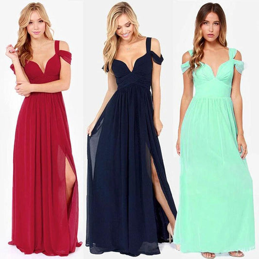 Elegant Greek style pleated long floor-length dress by MANDOTOS, featuring flowing fabric and classic design.