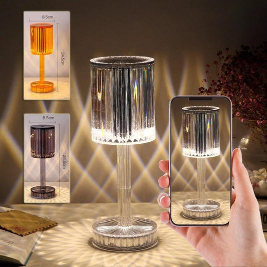 Mandotos crystal table lamp with diamond design, warm LED lighting, ideal for home decor and romantic night lighting.