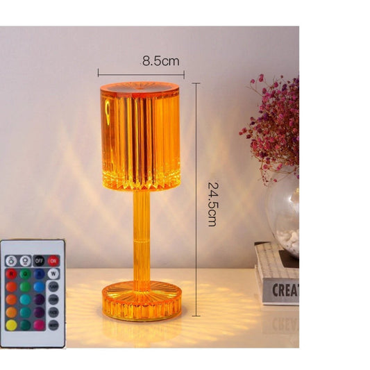 Mandotos crystal table lamp with diamond design, warm LED lighting, ideal for home decor or romantic gift ambiance.