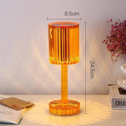 Mandotos crystal table lamp with diamond design, warm LED lighting, perfect for hotel decor, romantic ambiance, and home night lighting.