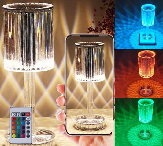 Mandotos crystal table lamp with diamond design, warm LED lighting, perfect for home decor, hotel decoration, or romantic night light.