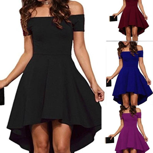 Mandotos one-shoulder short sleeve top paired with a large swallowtail skirt, stylish and elegant women's fashion ensemble.