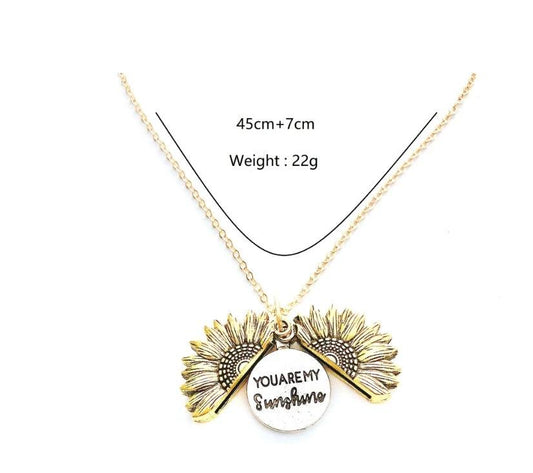 Mandotos sunflower double lettering necklace featuring gold chain and pendant with sunflower design and customizable initials.