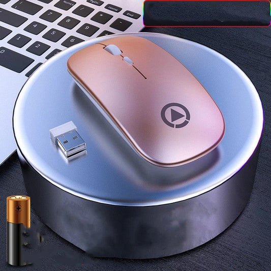 Mandotos wireless Bluetooth mouse with integrated charging pad, sleek design, and ergonomic shape for comfortable use.