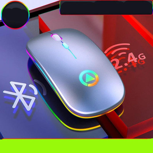 Mandotos wireless Bluetooth mouse with built-in wireless charging pad, sleek ergonomic design, and functional buttons.
