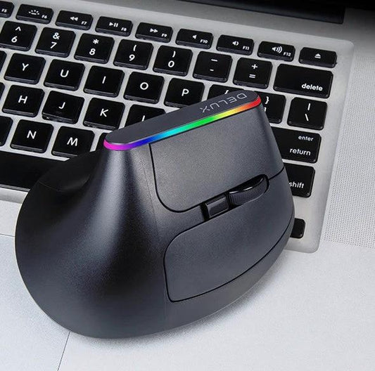 Mandotos wireless mouse with ergonomic design, black body, and USB receiver on a desk surface.