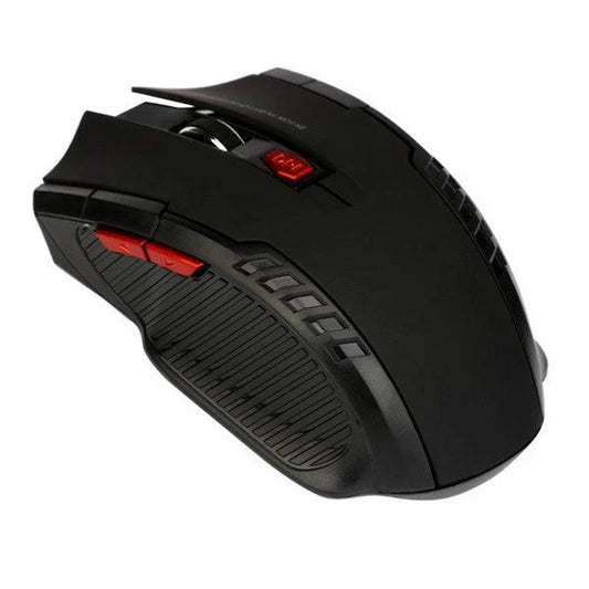 Wireless MANDOTOS mouse with ergonomic design, featuring a sleek black body and USB receiver for easy wireless connectivity.