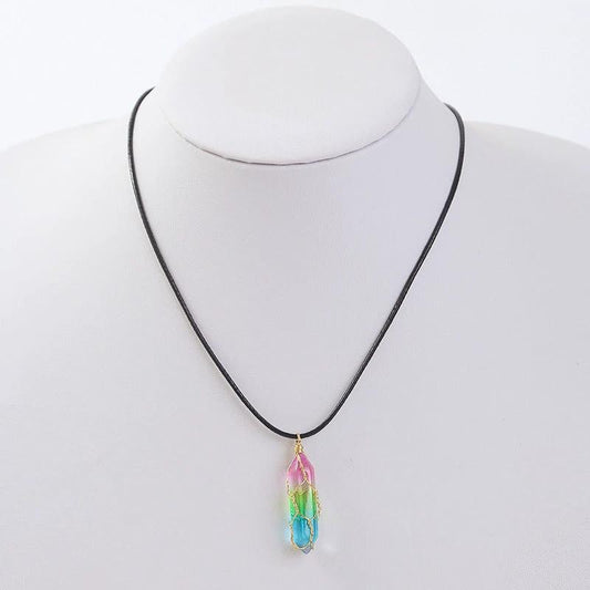 Women's transparent geometric diamond crystal necklace by MANDOTOS featuring sparkling crystal details and modern design.