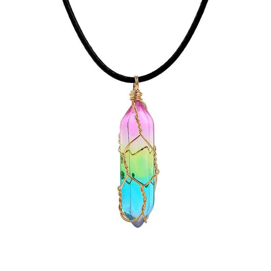 Women's transparent geometric diamond crystal necklace by MANDOTOS featuring a modern, sparkling design and clear crystal accents.