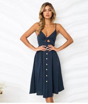 Mandotos women's sleeveless backless summer dress with straps, long close-fitting sheath style for party or evening occasions.