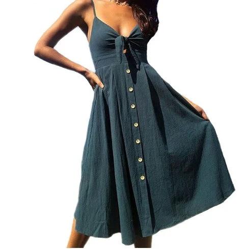 Mandotos women's sleeveless backless summer dress with straps, long fitted sheath style, perfect for parties and evening events.