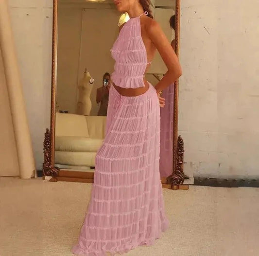 2-Piece Chic Halter Dress Suit Set - MANDOTOS