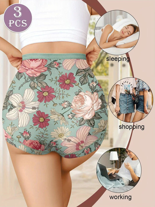 3pcs High Waisted Panties Women's Panties Tummy Tightening and Hip Lifting Printed Patterns Comfortable Fit - MANDOTOS