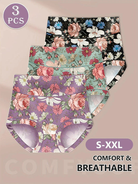 3pcs High Waisted Panties Women's Panties Tummy Tightening and Hip Lifting Printed Patterns Comfortable Fit - MANDOTOS