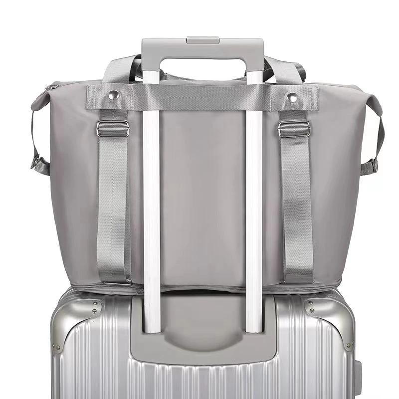 Mandotos folding travel bag for women, versatile backpack, shoulder, gym, weekender, and overnight bag in compact design.