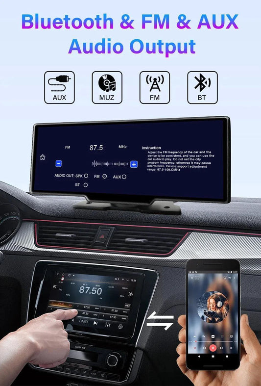 Mandotos 4K 10.26-inch mirror dash cam with CarPlay and Android Auto showing the sleek display in a vehicle interior