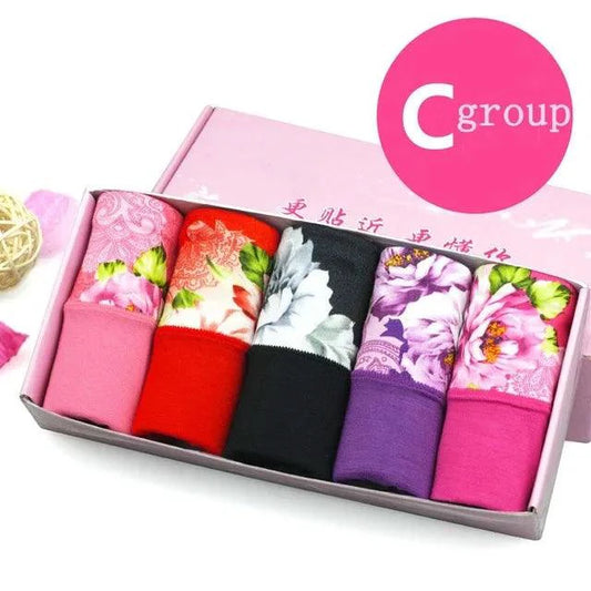5Pcs Print Panties Women's Underwear Cute Cotton Panties Plus Size Briefs Girl Ladies Lingeries Panty Sexy Underpants For Women - MANDOTOS