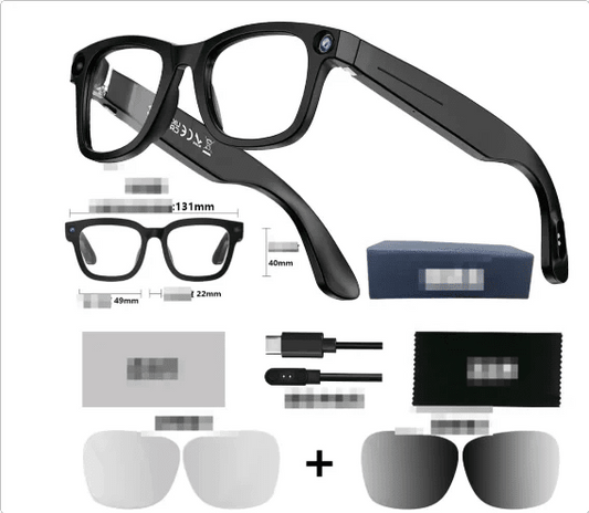 Mandotos AI Camera Smart Glasses with sleek design, featuring built-in camera and smart functionality for capturing photos and videos.