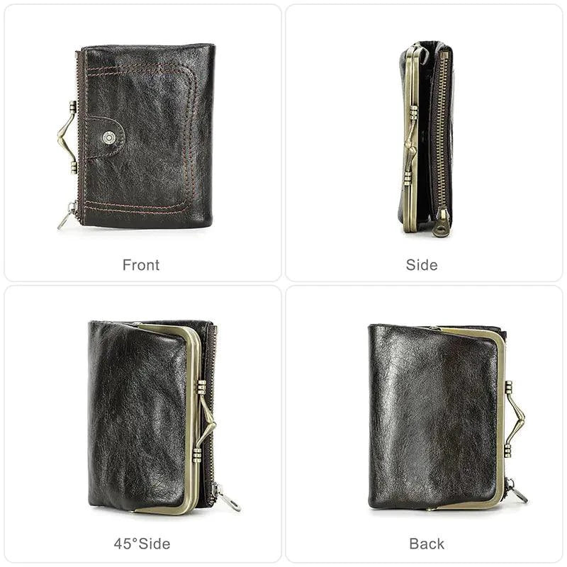 Mandotos authentic leather ladies' wallet with multiple card slots and a sleek design, showcasing high-quality craftsmanship.