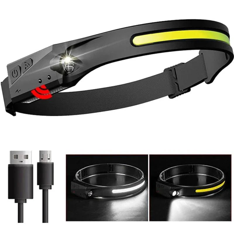 Mandotos AutoBright LED headlamp with adjustable strap, bright white light, and durable design for outdoor activities and nighttime use.