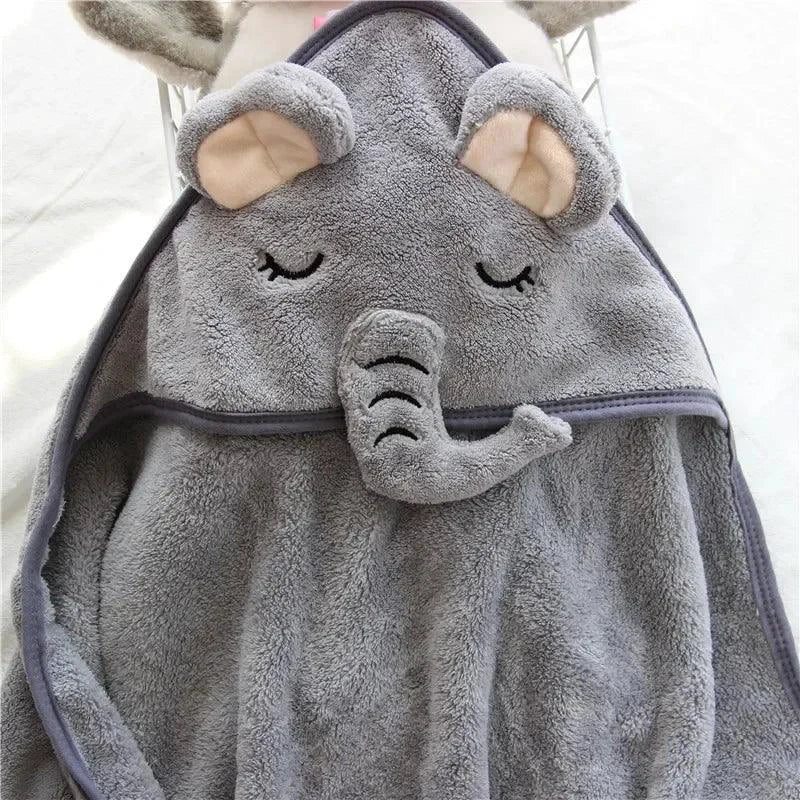 Mandotos baby hooded bath towel featuring a cute cartoon animal design, soft and warm swaddle wrap for boys and girls.