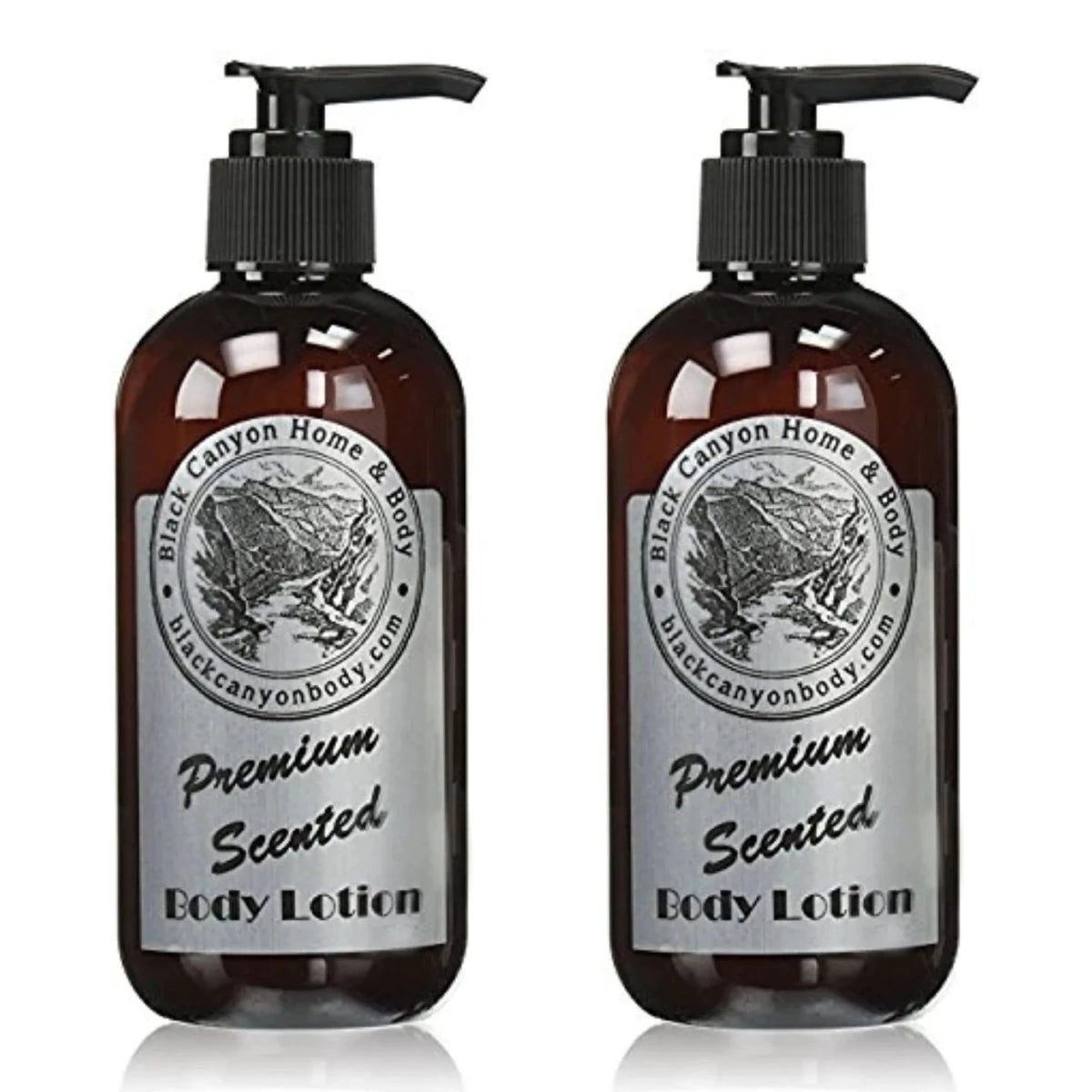 Mandotos Black Canyon Luxury Body Lotion 16 oz bottles with ginseng, ginger, lanolin, and jojoba oil in a 2-pack.