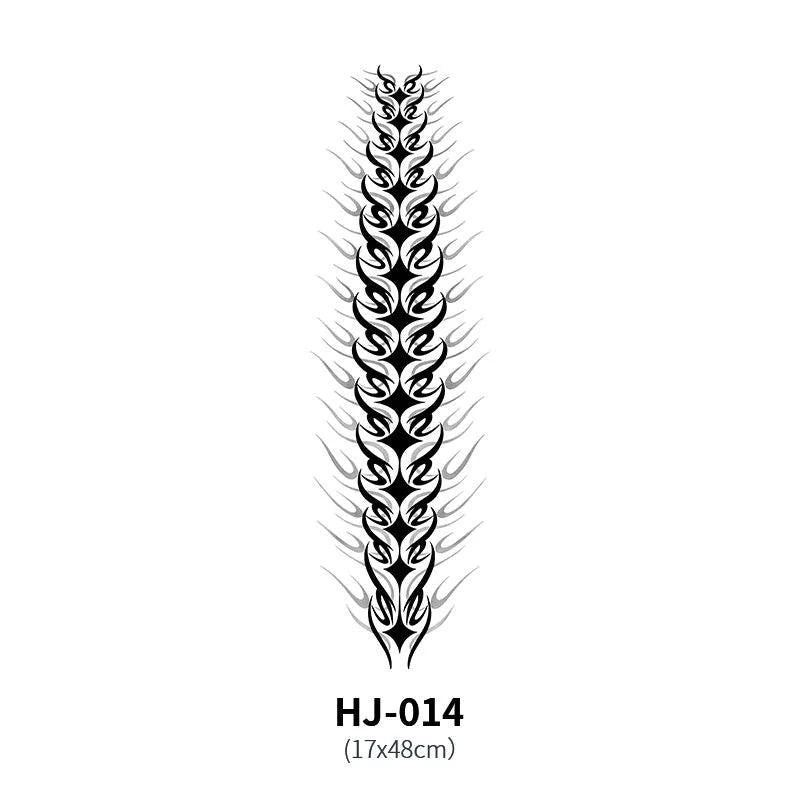 Botanical spine tattoo decal by MANDOTOS featuring detailed floral and plant designs for body art or temporary tattoo use.