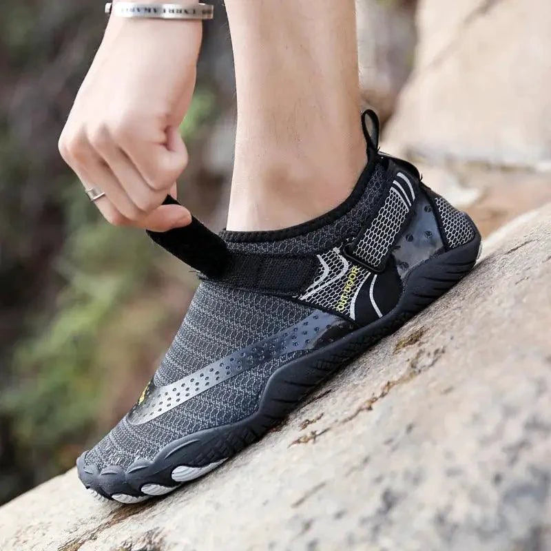 Mandotos breathable unisex water shoes with double buckle closure, slip-on aqua shoes for beach, pool, or water activities.