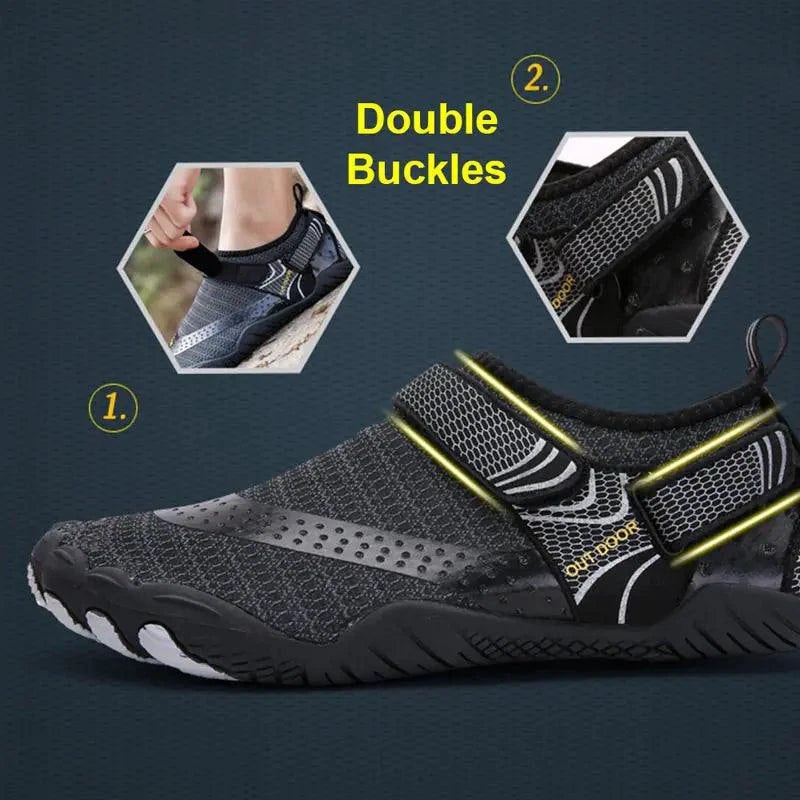 Mandotos breathable double buckle unisex water shoes with slip-on design, ideal for aquatic activities and beachwear.