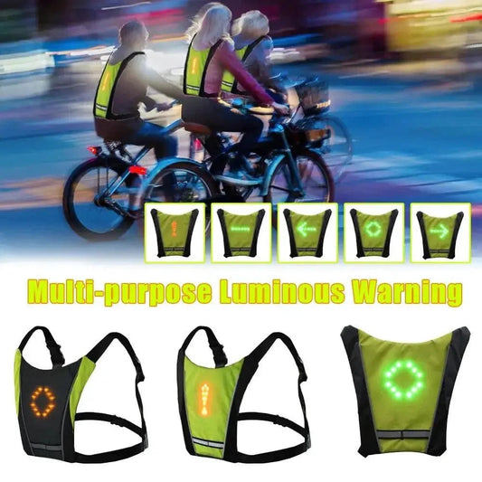 BrightRide LED cycling vest with storage from MANDOTOS, featuring reflective material and adjustable straps for visibility and comfort.