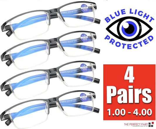 BrightVision 4-Pack Spring Hinge Anti-Blue Light Readers - Stylish Protection for Your Eyes - MANDOTOS