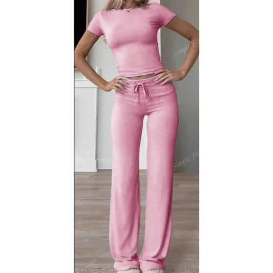 Mandotos casual solid 2-piece T-shirt and pants set featuring a comfortable, stylish design for everyday wear.