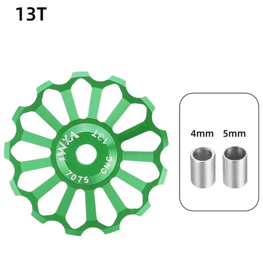 Mandotos ceramic bicycle guide wheel with rear derailleur bearing axis adapter and jockey roller, suitable for 10T-17T bikes.