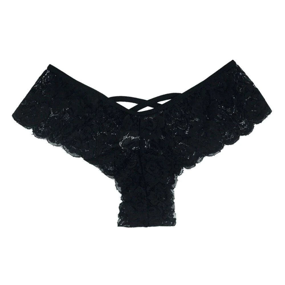 Set of four lace G-string panties for women by MANDOTOS, featuring delicate lingerie with floral lace details.
